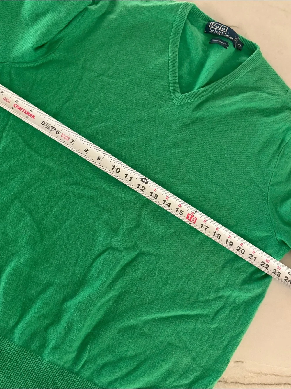 Polo Ralph Lauren Sweater Mens XL Green V-Neck 100% Cashmere